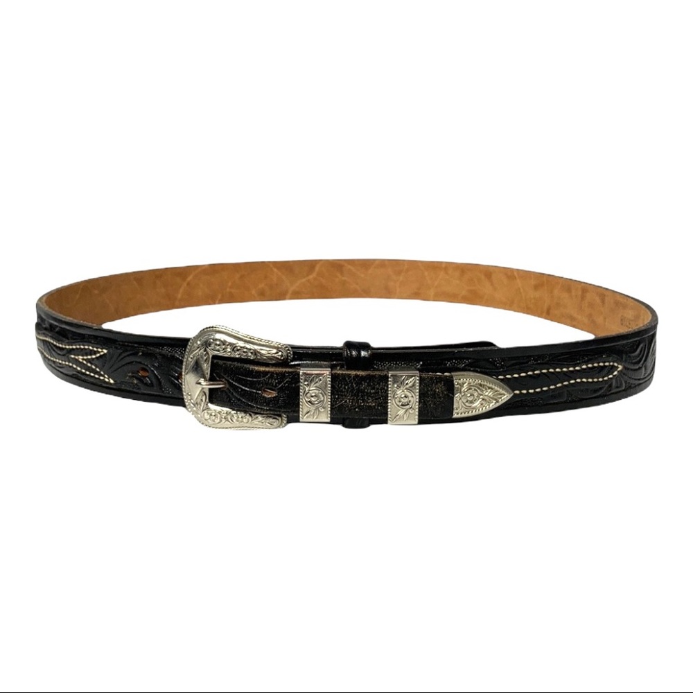 LOOPER VINTAGE MENS TOOL EMBOSSED LEATHER WESTERN BELT SZ 40